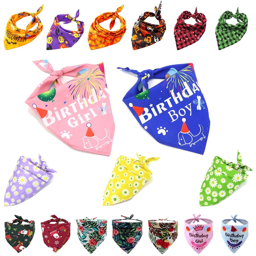 Bandana d'halloween anniversaire pour chien, bavoir de noël pour chien, marguerite, chat, accessoires pour animaux de compagnie, petit, moyen et grand gabarit
