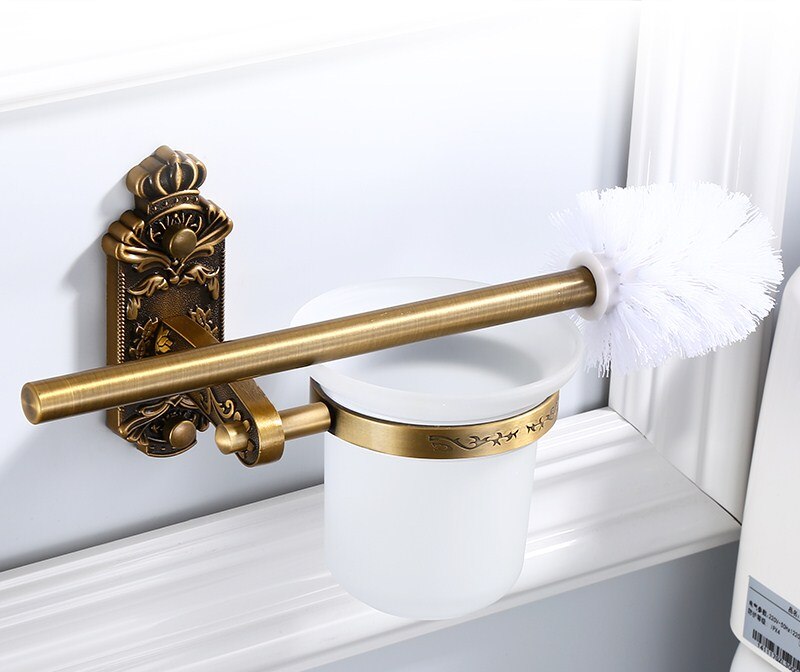 Europese antieke badkamer gesneden serie handdoekenrek badkamer hardware hangende set toiletborstel rechthoekige tissuebox: Toiletborstelhouder