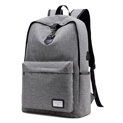 Mænds usb opladning rygsække kæder dekorere bærbare tasker nylon preppy mænds skoletasker rejse stor kapacitet rygsække: Grå