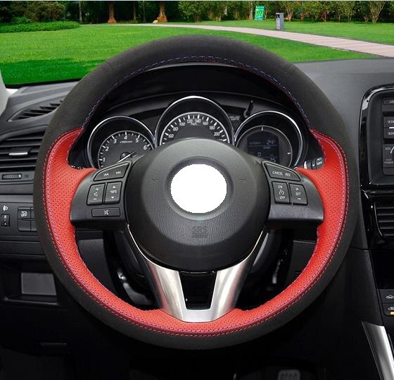Handgestikte leren stuurhoes voor mazda 3 5 8 m6 cx-5 axela atenza, leren stuurhoes universeel 15in: 2