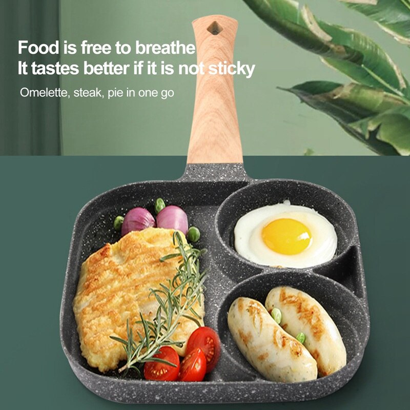 Maifan Non-stick Pannenkoek Pan, Twee Hole Steen, Drie In Een, Voor Vlees, Burger, ei, Burger, Met Houten Handvat
