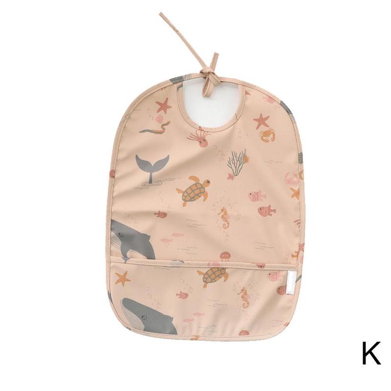 Baby Mouwloze Bib Met Pocket Baby Spullen Kinderen Accessoires Voeden Tekening Schort Waterdichte Verstelbare Leuke Print Slabbetjes: Beige
