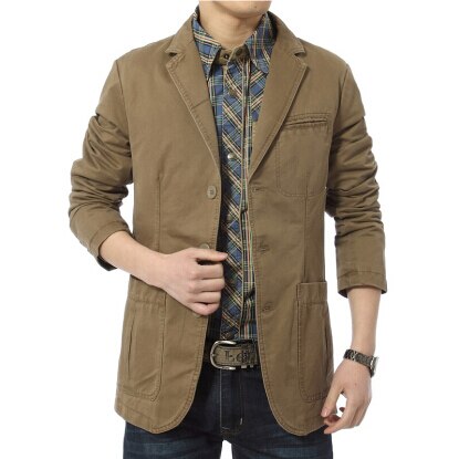 Costume masculin pour hommes, veste en coton coupe cintrée, collection directe, ABZ28, collection blazers occasionnels, collection M-4XL: Khaki / XXL