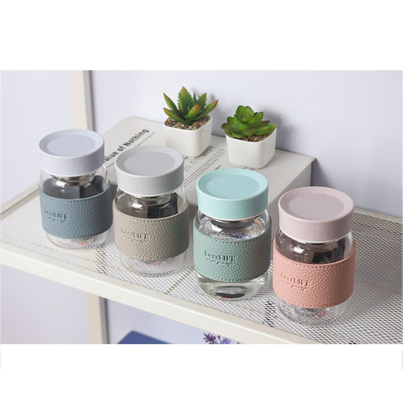 Small Transparent "LESSLIFE " Glass Bottles Water Cartoon Bottle Glass Straw Glasses Simple Cup Waterbottle Bottle