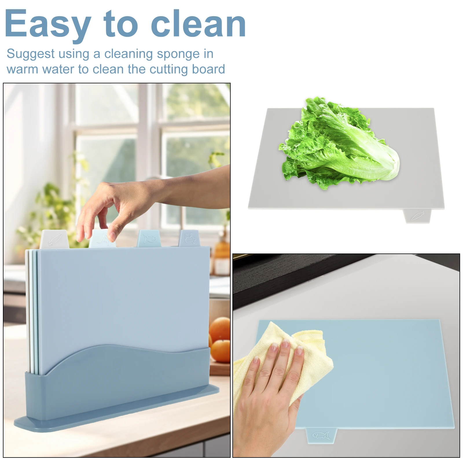 Tabla de cortar de 4 Uds con índice, icono de alimentos codificado por Color, tabla de cortar de plástico, juego de tabla de cortar Reversible, tabla de cortar apilable