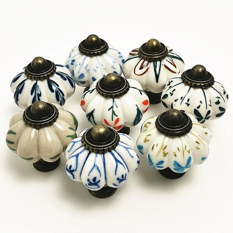 5PCS Hand Painted Ceramic Cabinet Knobs Drawer Cupboard Door Handles Wardrobe Children Room Pull Furniture Handle