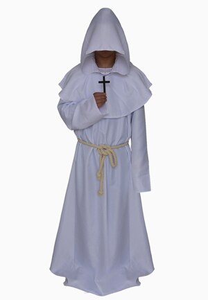 Monnik Hooded Gewaden Mantel Cape Friar Middeleeuwse Renaissance Priest Mannen Gewaad Kleding Halloween Comic Con Party Cosplay Kostuum: White / S