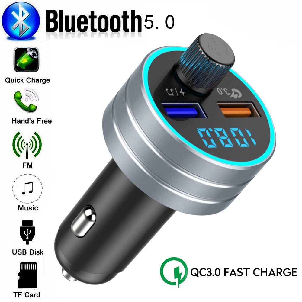 Allume-cigare de voiture transmetteur FM sans fil, Bluetooth 5.0, affichage, double Port USB, adaptateur universel de Charge de téléphone QC