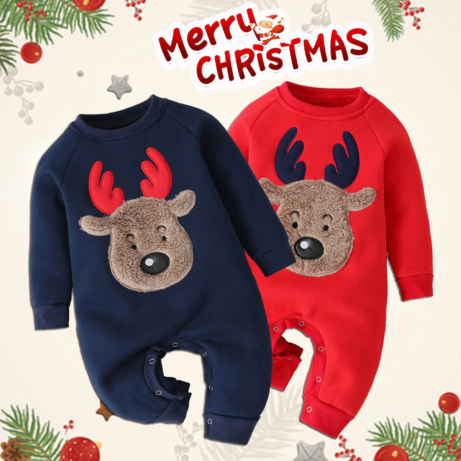 #48 0-12M Newborn Infant Baby Boy Girl Long Sleeve Christmas Deer Romper Jumpsuit Clothes Autumn Winter Newborn Rompers