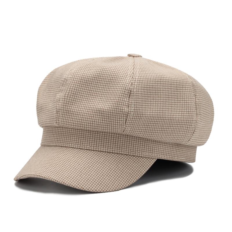 Kasket baret ottekantet hat til kvinder plaid avisdreng kasket vintage kasket kvinder bomuld dame hatte forår efterår gorras: Beige