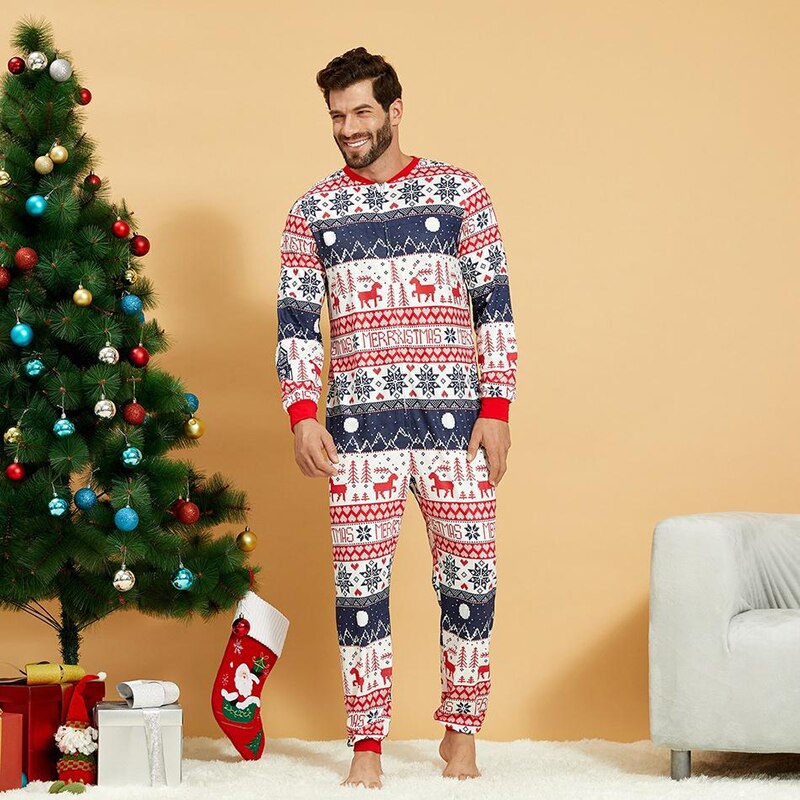 Kerst Onesi Nachtkleding Jumpsuit Rendier Sneeuwvlok Geometrische Festival Familie Bijpassende Onsie Pyjama Casual Nachtkleding Homewear