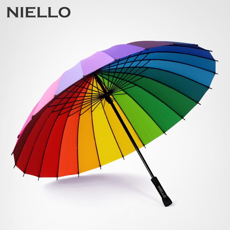 NELLO Regenboog Paraplu Regen Vrouwen 24K Winddicht Lange Handle Paraplu Sterke Frame Waterdicht Mode Kleurrijke Paraguas