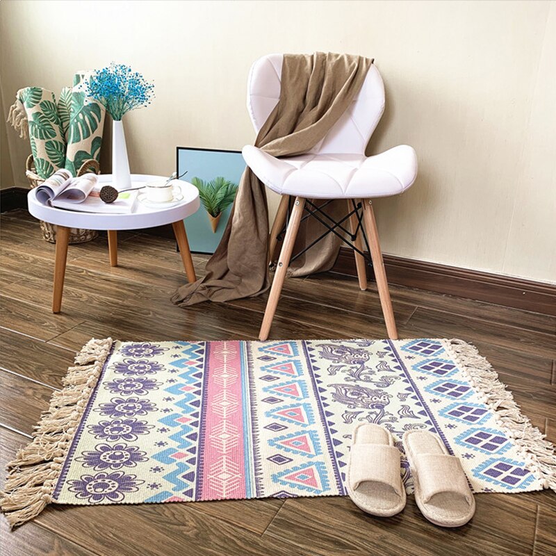 Boheme håndvævet bomulds tæppe kvast sengetæppe geometrisk gulvmåtte print område tæppe til stueindretning: 6