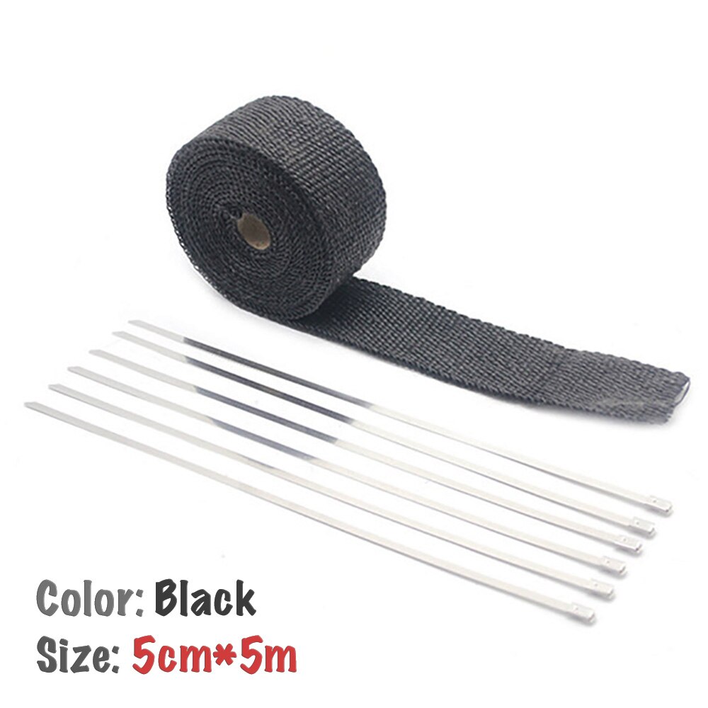 Universal Thermal tape for exhaust manifold (Muffler) to 1200 degree, flame retardant tape (5 cm * 5 m/10 m/15 m): 5cm x 5m Black