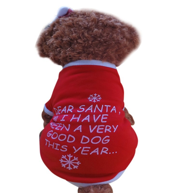 Roliga kläder för hundar polyester röd jul brev mönster hund t-shirt klassisk jul fyra storlek hundkläder
