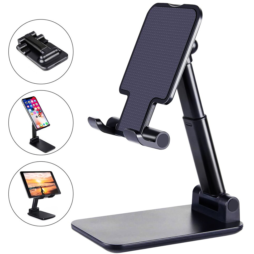Phone Holder For Mobile Phone Universal Adjustable Stand For iPhone 13 X Xiaomi 11 Universal Foldable Stand Hoder Phone For iPad: Black