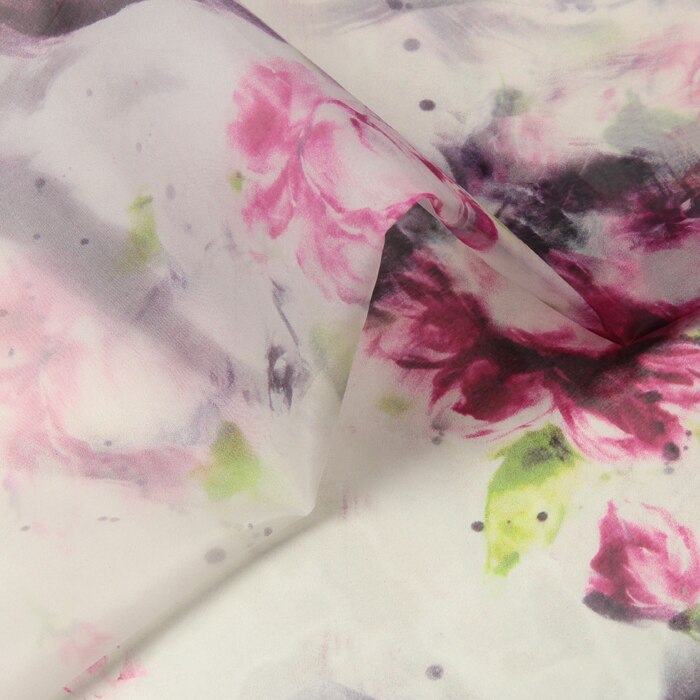 135cm wide 8mm pink floral white stiff silk organza fabric for dress shirt clothes pants D058