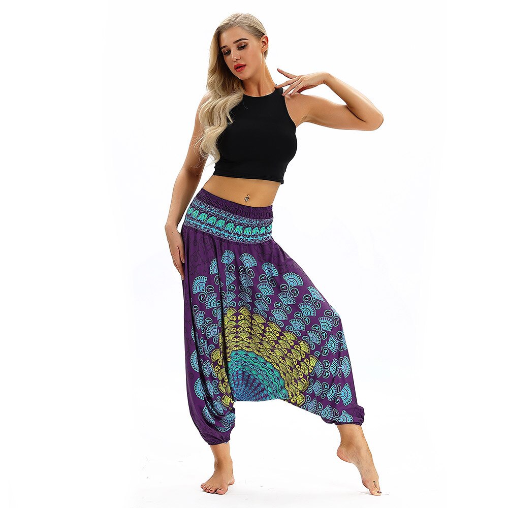 Vrouwen Broek Zomer Casual Gedrukt Bohemian Losse Broek Baggy Boho Jumpsuit Been Broek Print Brede Lounge Broek Harembroek #40: Purple