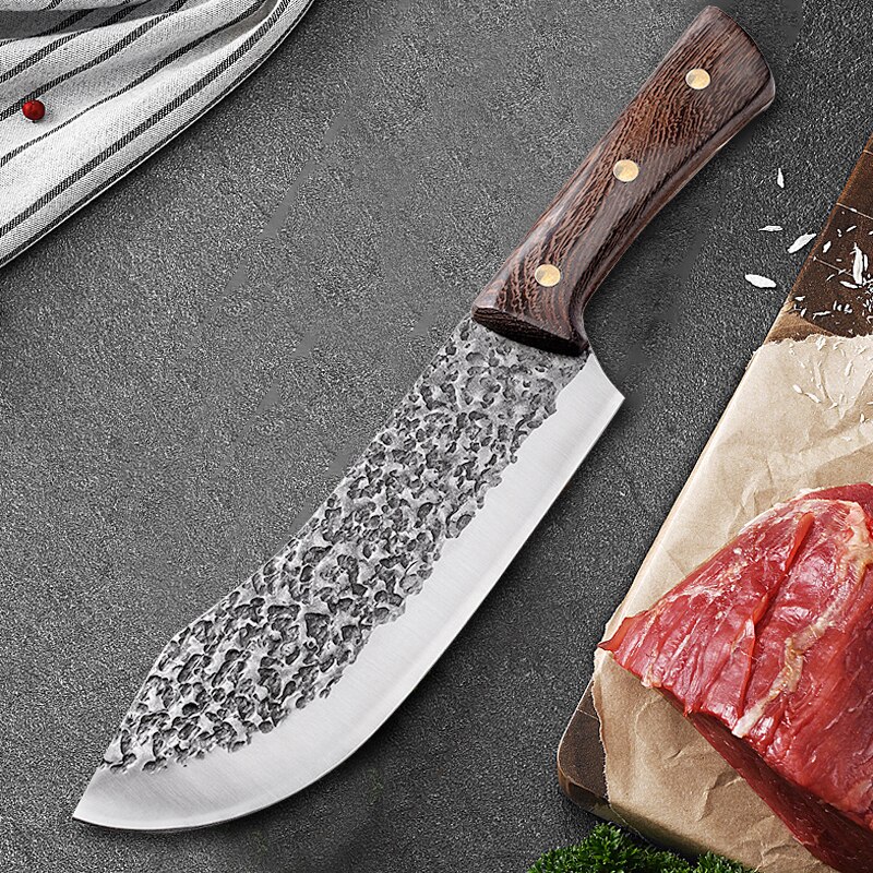 7.5 Inch Hand Forged Chef Knife Meat Cleaver 5CR15 High Carbon Steel Kitchen Knife Sharp Blade Cooking Tools