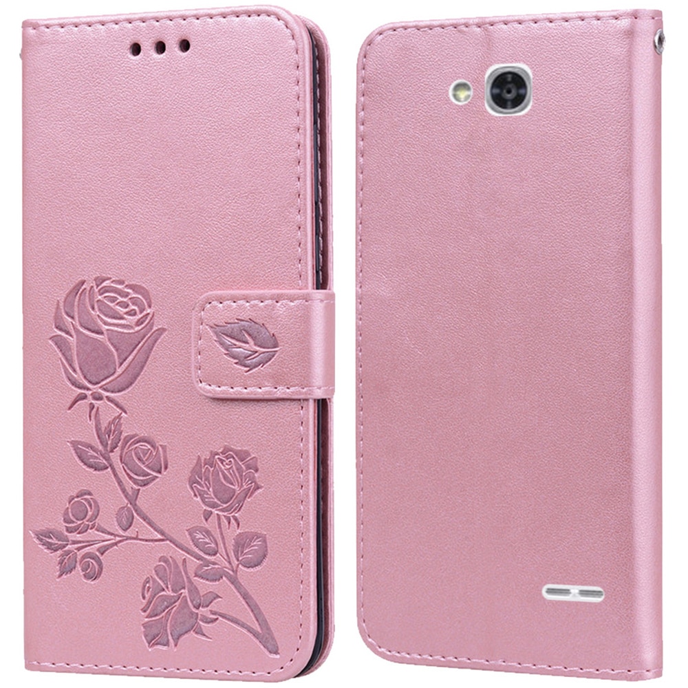 Luxe leren flip-book case voor lg  l90 d405 d410 d415 dual sim, rozenbloem portemonnee standaard telefoonhoesje