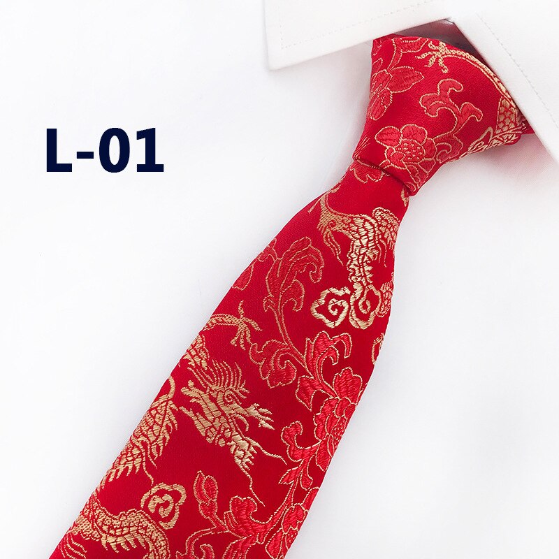 Classic Silk Mens Ties China Mascot Neckties 8cm Chinese Dragon Ties for Men Formal Business Wedding Party Gravata: L-01