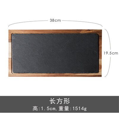 Solid Wood Snack Plate Wooden Tray Western-style Japanese Cuisine Black Slate Bread Plate Acacia Wooden Plate: rectangle