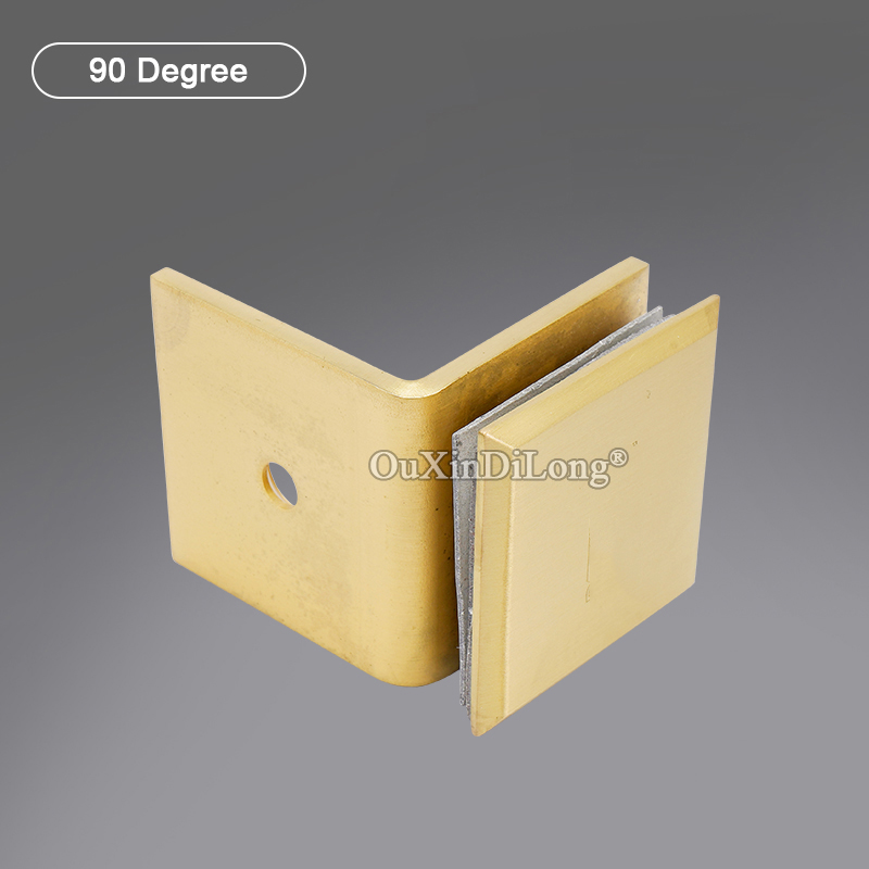 2PCS Brushed Gold Frameless Shower Brass Door Clamps 0/90 Degree Hinge Glass Clip Door Fittings Door Clamp Brackets GF390: 90 Degree