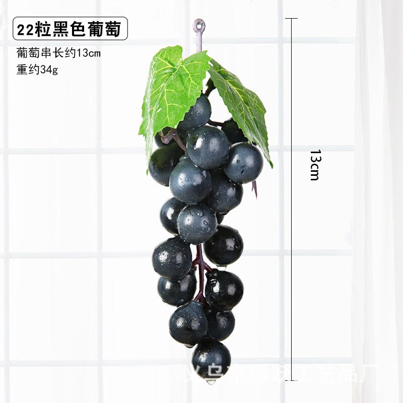 Real Touch Kunstmatige Fruit Druiven Plastic Nep Bladeren Kerst Huis Tuin Bruiloft Decoratie Voedsel Fotografie Props: 22 Heads Black