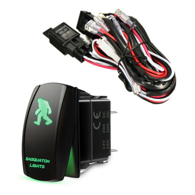 Wiring Harness Kit Green LED Work Light Bar Toggle Rocker Switch 40A Relay Wiring Harness Kit 12V 5 Pin LED Rocker Switch: Sasquatch Light
