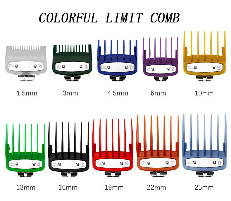 10pce Hair Clipper Limit Comb Guide Attachment Size Barber Replacement 3/6/10/13/16/19/22High /25/1.5/4.5mm: 10pce colorful