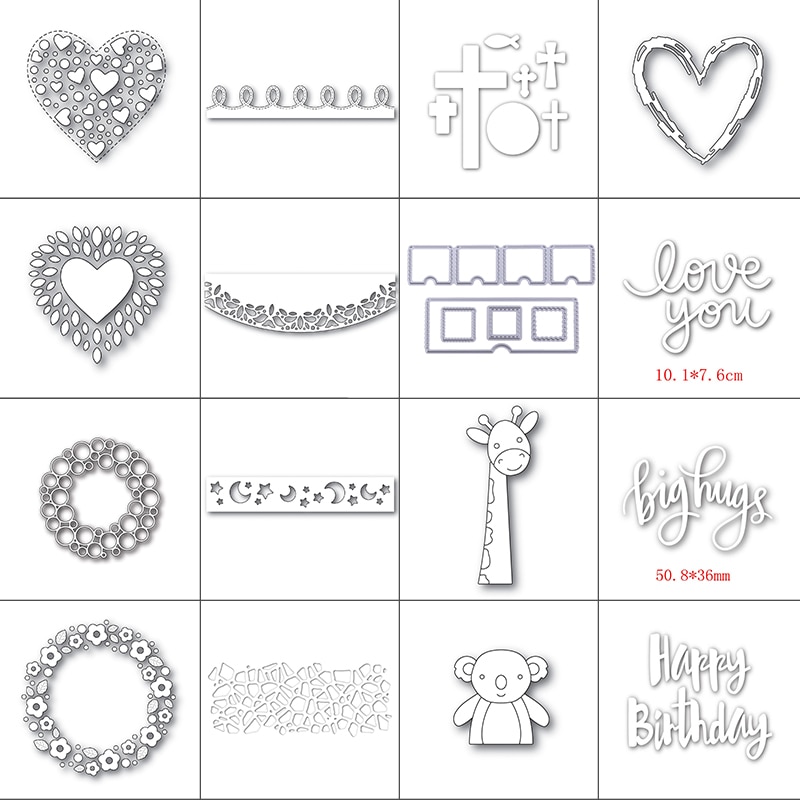 Mots vous aiment doux coeur couronne étoile briser bordure cadre carré métal matrices de découpe bricolage artisanat faisant modèle #18