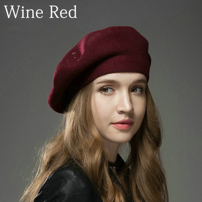 Vintage Winter Wool Berets Women Solid Drilling Octagonal Hat Artist Ladies Berets High Street Headwear Korea Style Cap