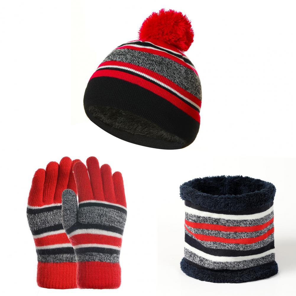 FEOYA Sjaal Muts Handschoen Winter Sets Pompom Muts Koud Weer Warm Set