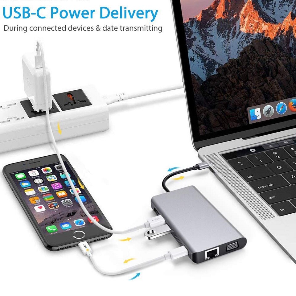 Laptop Docking Station USB C to HDMI 4K VGA 1080P Gigabit Ethernet PD Charging SD Card Reader For Macbook Pro DELL Type C Dock