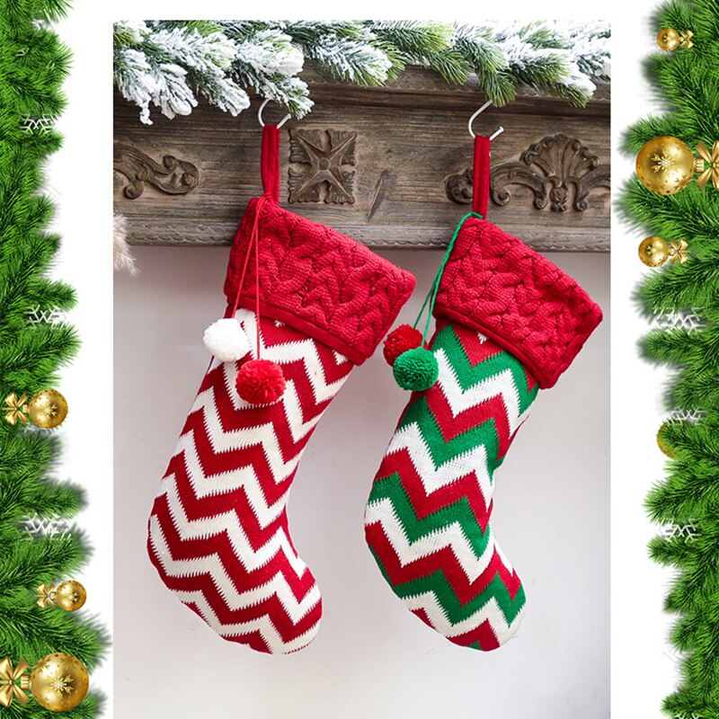 Rode Kous Gebreide Sokken Voor Home Decoratie Kerst Cadeau Zak Snoep Zakken Bag Kerstsok Ornamenten