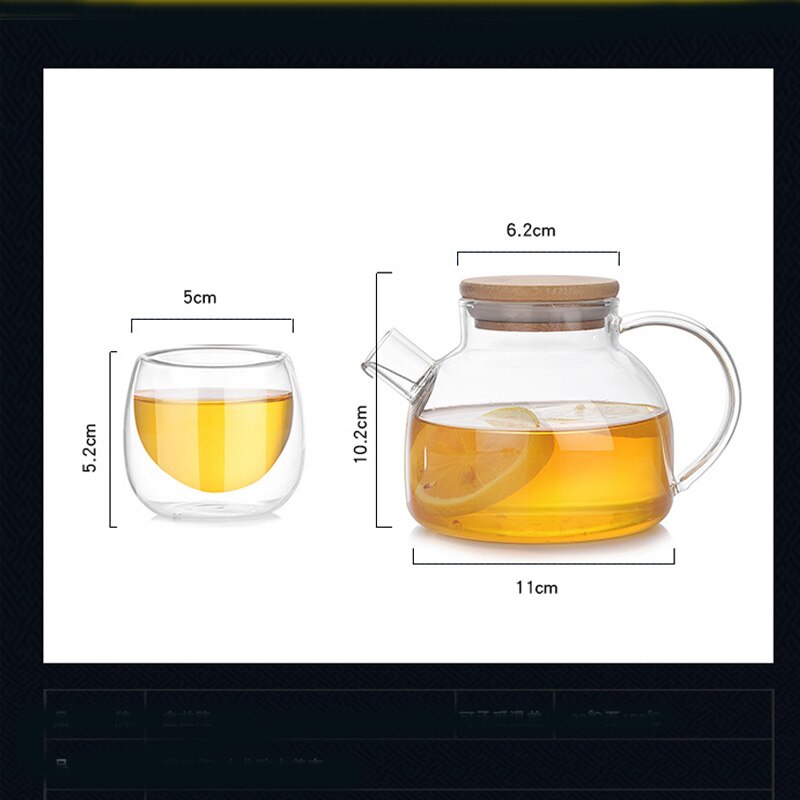 Tea Pot Set Heat Resistant Glass Tea Water Pot With Wooden Cover Coffee Tea Heating Cold Kettle Cup Tea Set