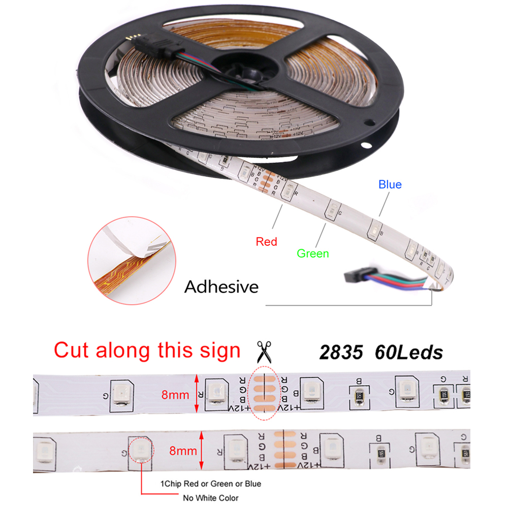 Bande LED RGB DC 12V 60LED s/m SMD 2835 étanche IP21 IP65 éclairage intérieur bande Flexible lampe LED 5m