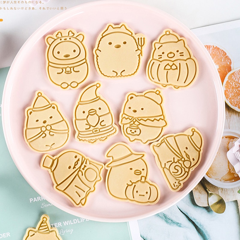 3Pcs Cookie Stempel Biscuit Mold 3D Plunger Halloween/Kerst Cookie Cutters Diy Bakvorm Kerst Formulieren Voor cookies