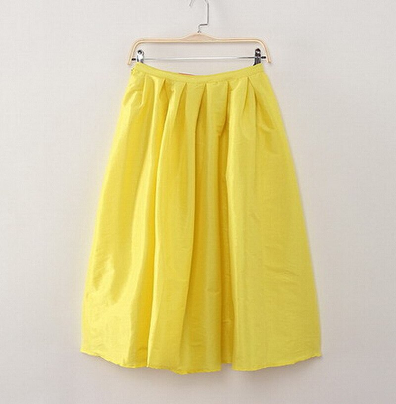 Retro plisado Midi falda de cintura alta Saia Puff Atacado oupas Femininas faldas de verano Mujer Vestidos