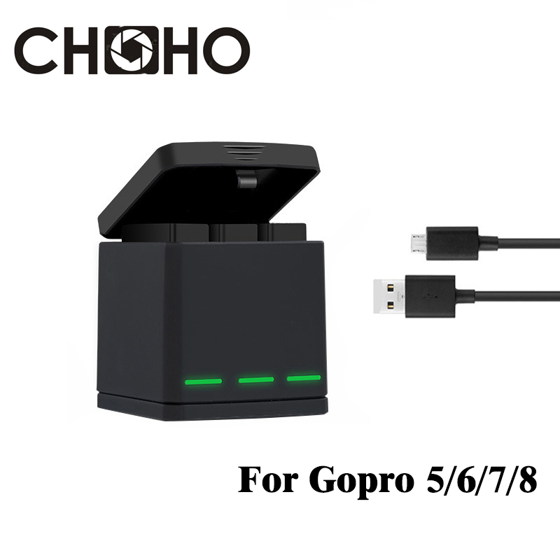 Voor Gopro 8 Accessoires Usb Battery Charger Box Drie/Dual Poorten + Type-C Kabel Voor Go Pro hero 8 7 6 5 Black Action Camera