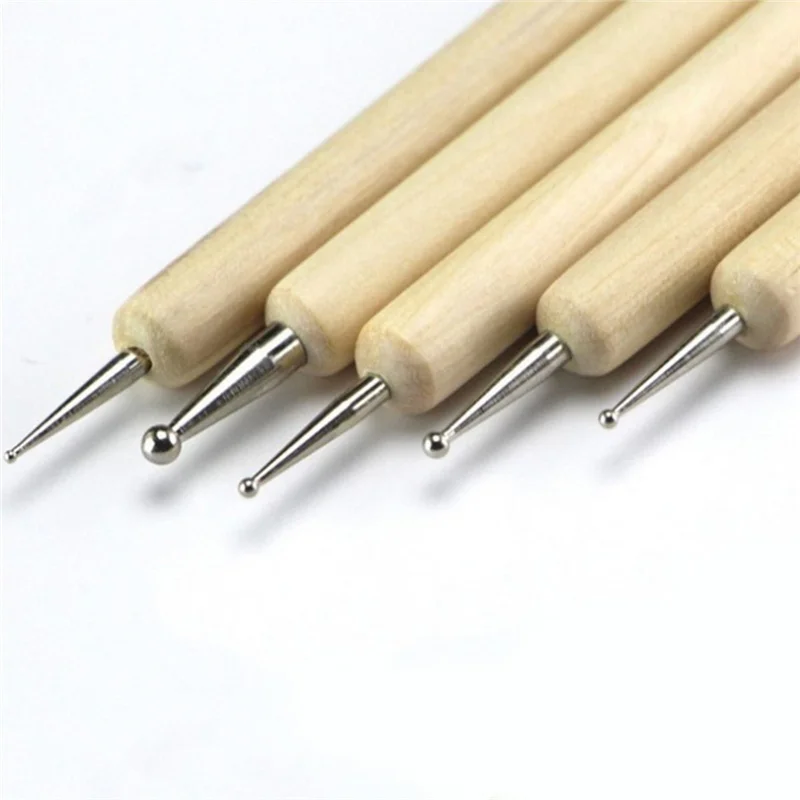 5pcs Wood and Stainless Steel Ball Stylus Polymer Clay Pottery Ceramics Sculpting Modeling Handmade Tools Set