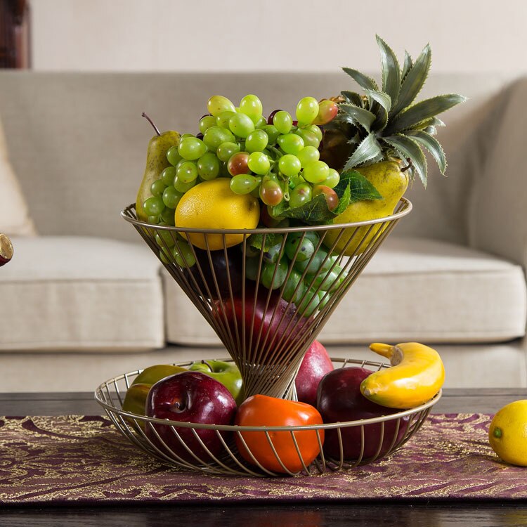 Household double-decker fruit basket living room stylish fruit dried fruit plate modern kitchen fruit and vegetable basket WF: Champagne