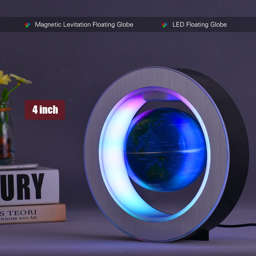 Carte du monde flottante de Globe de terre de lévitation magnétique de 4 pouces avec la Base de forme circulaire légère de couleur LED pour le d'enfants de décoration de bureau