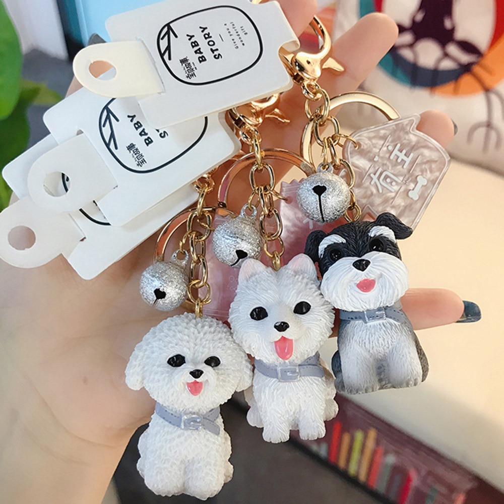 Simulation Dog Keychain Bichon Frise Schnauzer Pet Key Chains Holder Purse For Women Car Keyring Bag Pendant Jewelry Fine