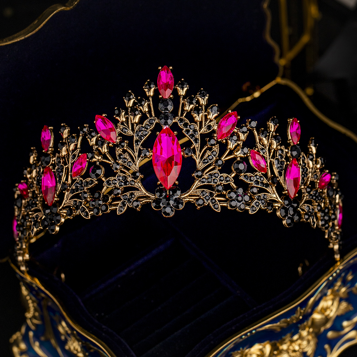 Luxo cristal strass coroa para mulheres, artesanal tiara, clássico, princesa, acessórios de cabelo para ocasiões importantes, moda: Azul