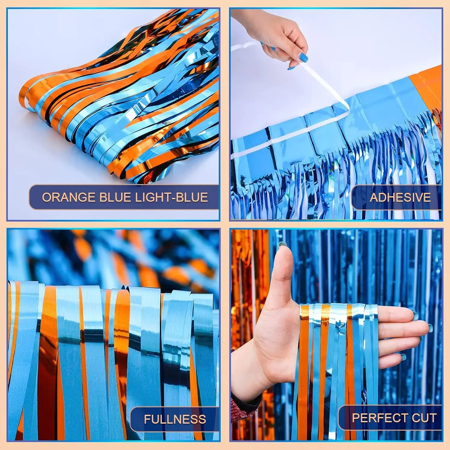 Cortinas con flecos de aluminio para perro, suministros para de cumpleaños, telón de fondo para tema de sirena bajo el mar, decoración de de revelación de género, color naranja y azul