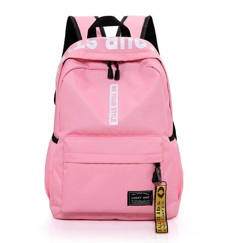 Sort nylon kvinder skoletasker til teenagepiger rygsæk kvindelige teenagere mænd skoletaske afslappet stil studerende bogtaske: Lyserød