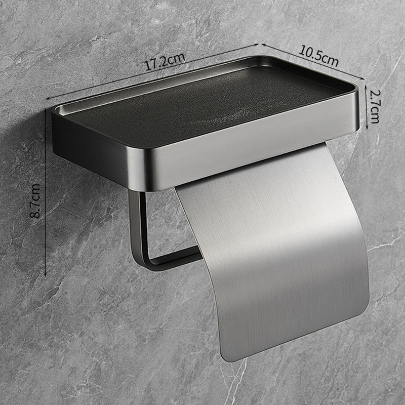 Tuqiu-soporte de papel higiénico gris cromado, portarrollos de papel de acero inoxidable con estante de almacenamiento para teléfono: Gris claro