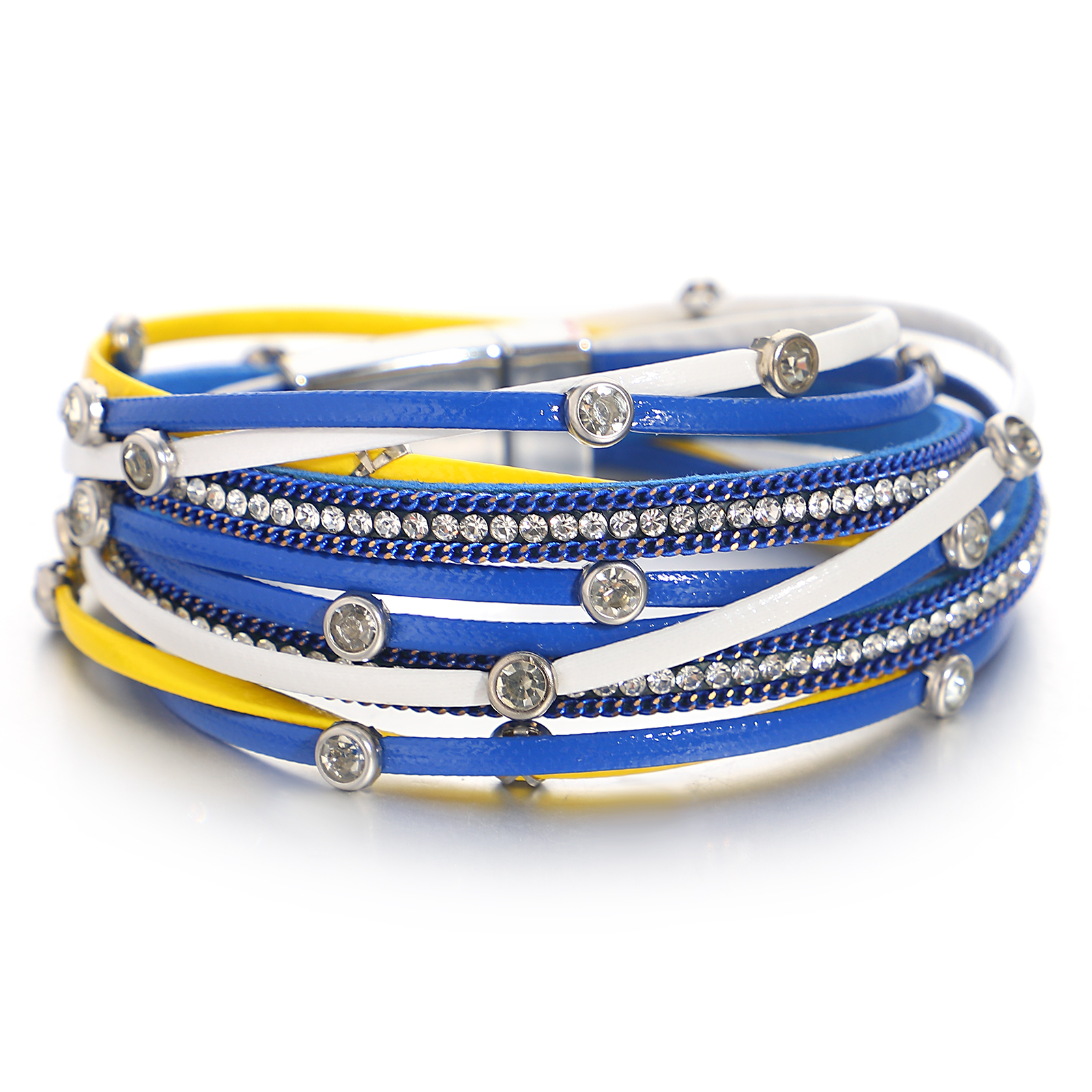 ALLYES, pulseras de cuero con cuentas de cristal Vintage para mujeres y hombres, cadena larga bohemia, pulsera envolvente multicapa, de joyería: Color oro puro