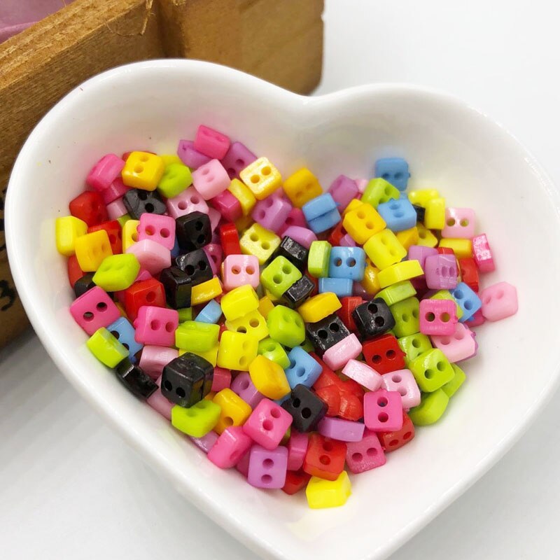 100PCS 6mm Plastic Heart Round Star Flower Square Mixed Mini Buttons Sewing 2 Holes Tiny Doll Clothes Button For Scrapbook PH209: 7